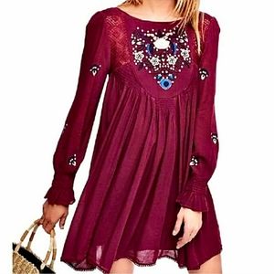 Free People Mojave Embroidered Plum Bohemian Dress